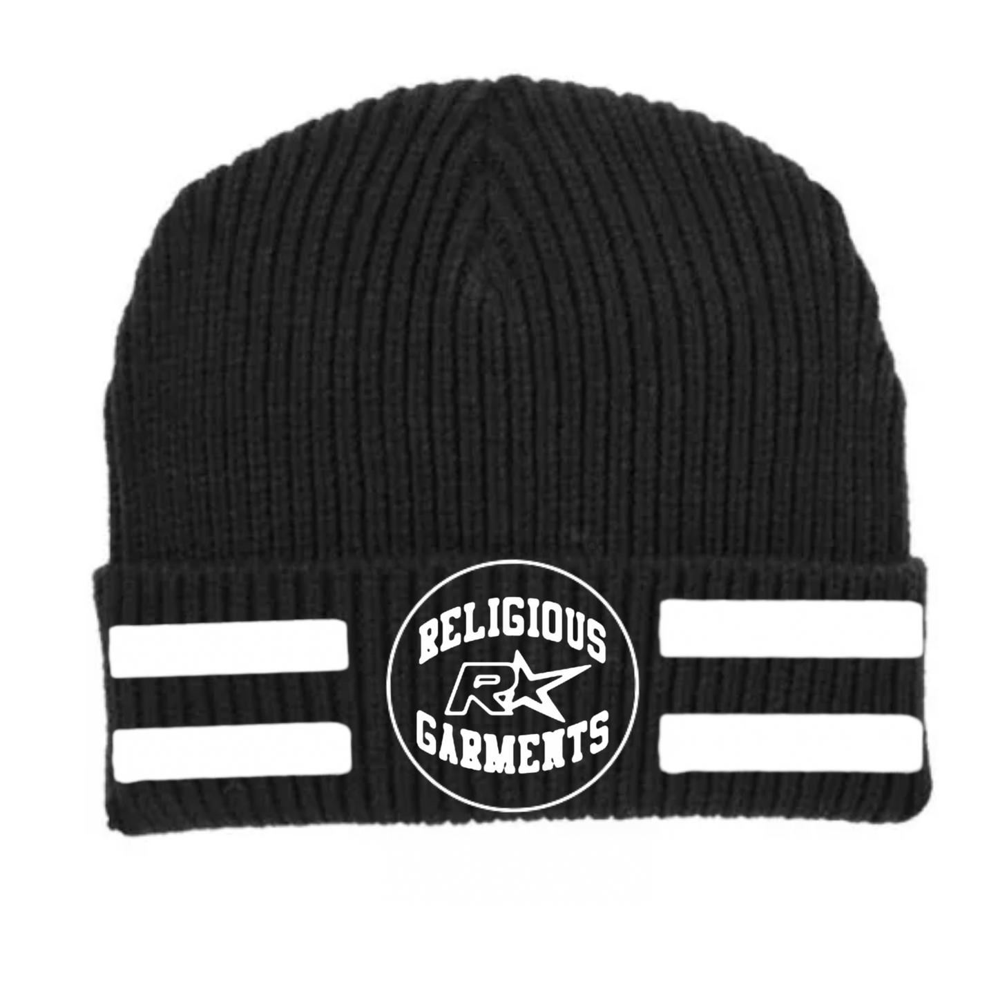 Religious Garments™ Stripe Knit Beanie – Black